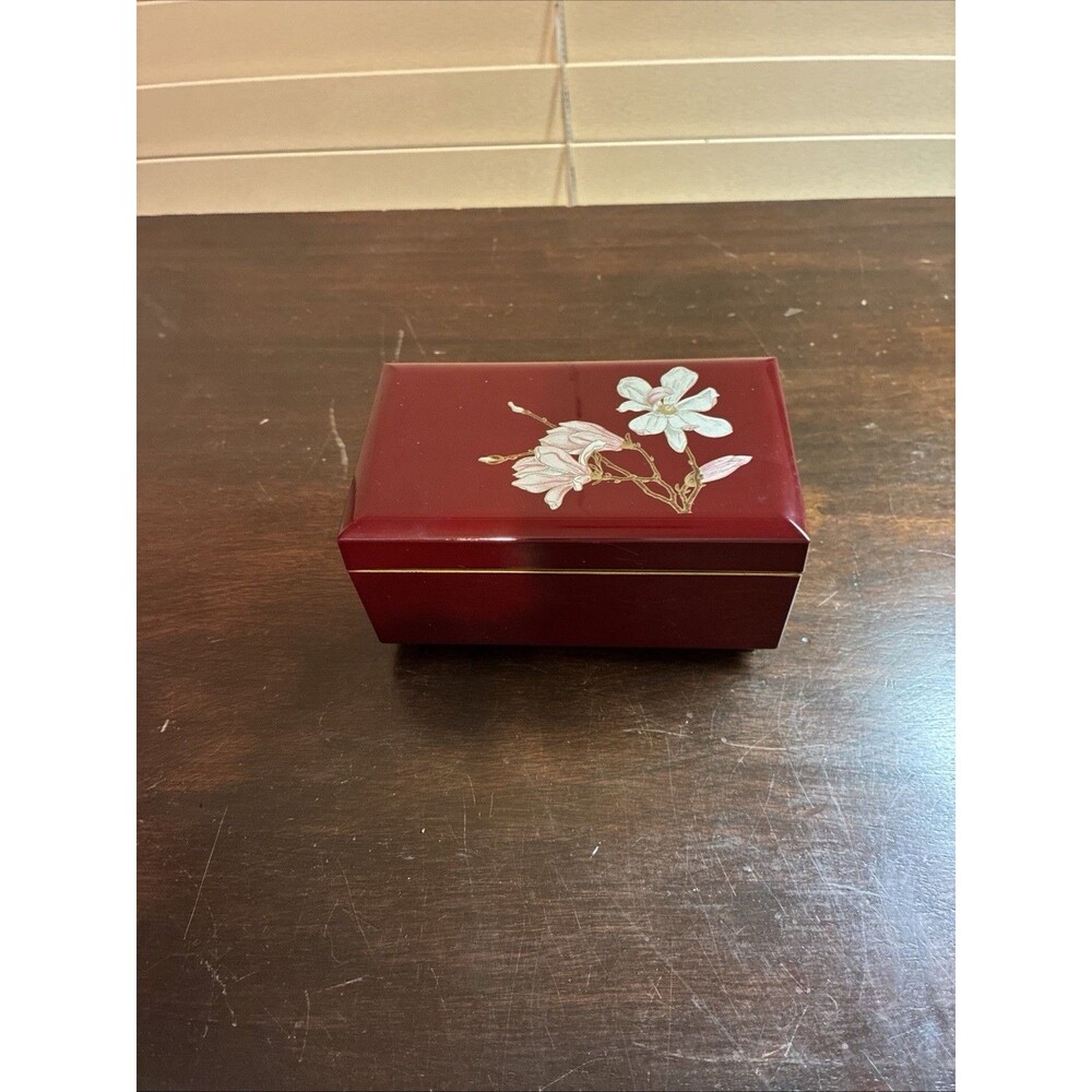 Otagiri Red Lacquer  5" Rectangle Jewelry & Music Box - Made in Japan